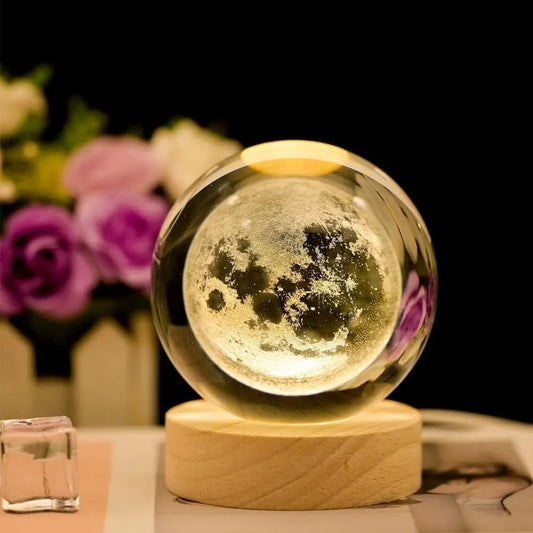 3D Moon Crystal Orb Night Lamp: Engraved Galaxy LED Table Light